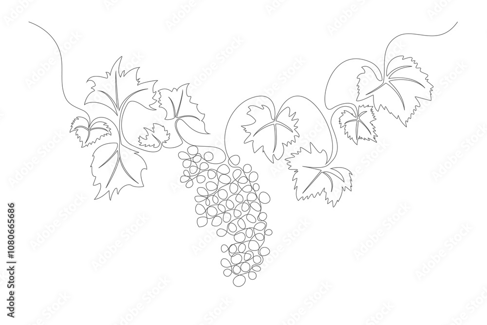 Poster bunch of grapes one continuous line drawing sign emblem. vector illustration of grape simple linear 