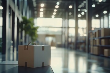 Delivery Package on a Table Inside a Modern Warehouse During Daylight With Soft Natural Lighting