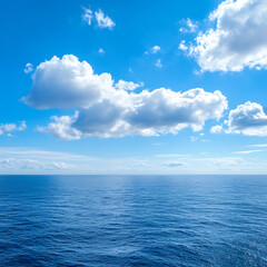 Obraz premium Peaceful coastline with vibrant blue sky backdrop picture