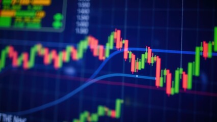 Dynamic Stock Market Chart Analysis with Blue and Red Candlestick Patterns for Financial Trading Insights