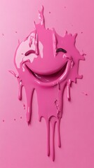 Pink paint splashing and forming a smiling face on pink background