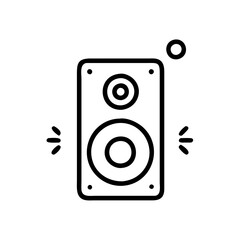 Music speaker icon in simple outline style, black and white
