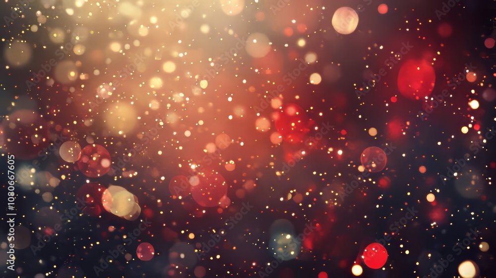Poster a blurry image of red and gold with many small circles. the circles are of different sizes and are s