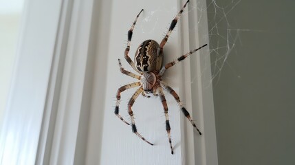 Spider in Entryway Corner with Soft Daylight Background