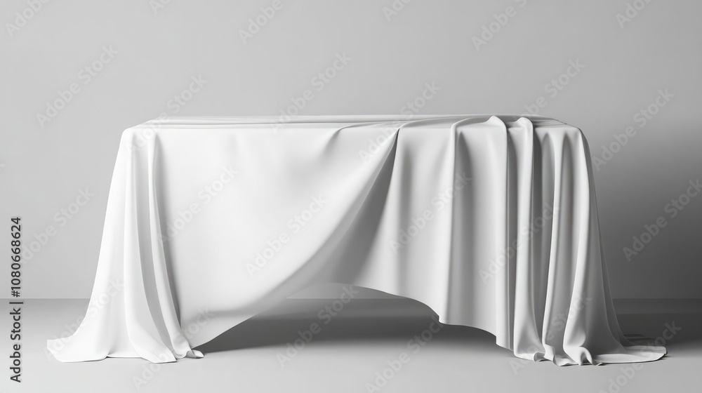 Poster a white tablecloth drapes over a table against a white backdrop, creating a simple and elegant displ