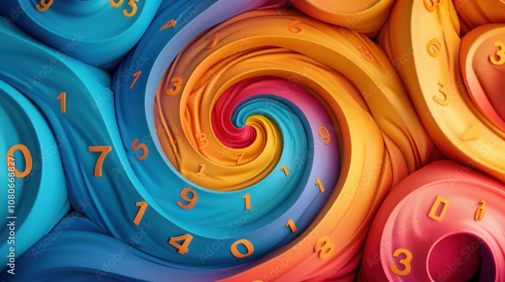 Poster abstract colorful spiral background with numbers.