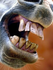 Close-up of Horse's Open Mouth Showing Teeth and Whiskers