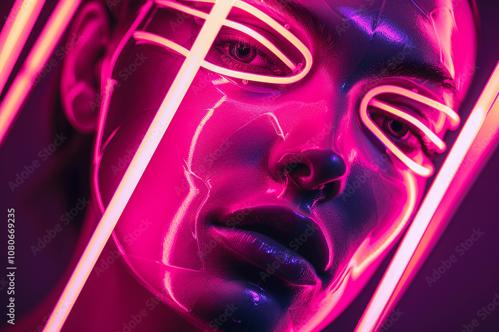 Aufkleber generative ai visual of futuristic cyber light projection on face