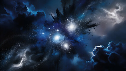 A cosmic-inspired scene with bursts of deep indigo back ground 
