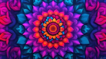 Vibrant Neon Kaleidoscope:An Intricate Digital Painting Showcasing Modern Creativity
