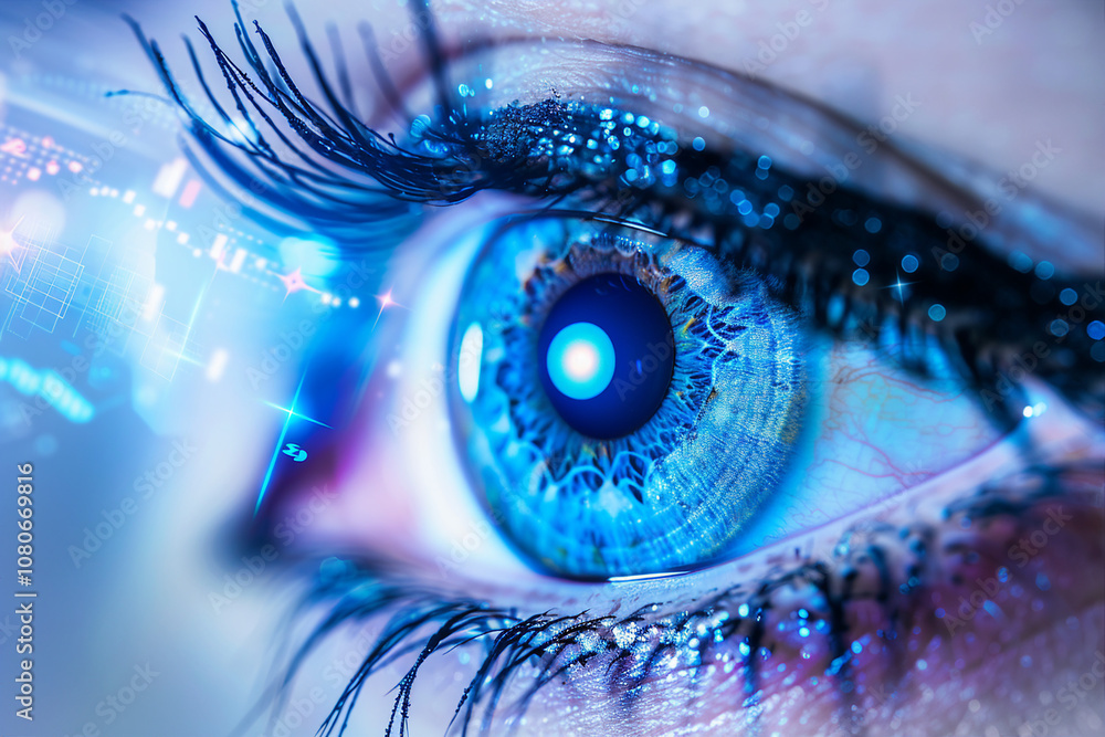 Poster human eye with futuristic cyber projection for virtual security and identity innovation - generative