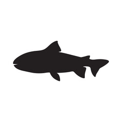 salmon silhouette., Vector illustration. salmon silhouette in line art style. Fish vector by hand drawing. Fish tattoo on white background .Black and white fish vector on white background