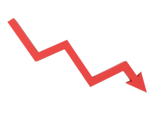 Red downward arrow, isolated, png