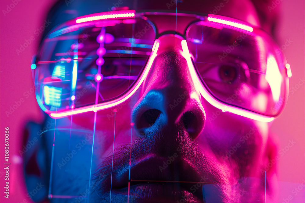 Poster generative ai visual of futuristic cyber light projection on face