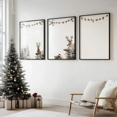Christmas Decor with Reindeer Artwork and Gifts