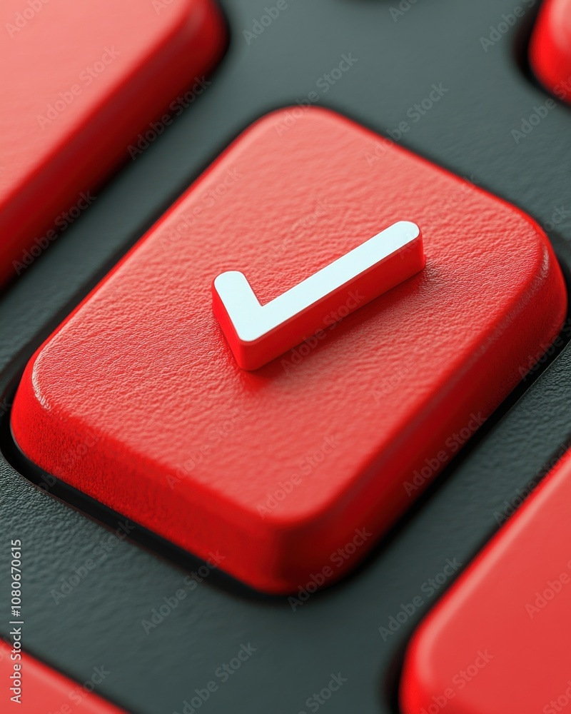 Leinwandbilder A close-up of a red checkmark key on a keyboard, symbolizing affirmation, approval, or confirmation in digital interfaces.