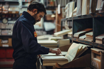 Obraz premium Generative AI Image of Postman Sorting Mail in a Postal Office Environment