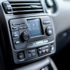 Car radio isolated on a white background, close up