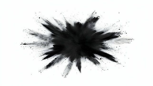 A black powder explosion on a white background.
