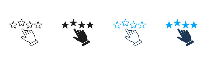 Customer Feedback Line and Silhouette Icon Set. Ranking Pictogram. Client Review Symbol. Click To Rate, Good Quality Sign. Consumer Experience. Editable Stroke. Isolated Vector Illustration