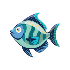 A cartoon fish with blue and green stripes