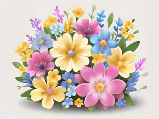 Colorful Wildflower Bouquet Icon consists of small yellow, blue, and pink flowers arranged in a beautiful and lovely bouquet.