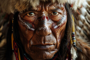 Generative AI image of a Native American person in traditional attire, highlighting the rich cultural heritage and spiritual connection to nature