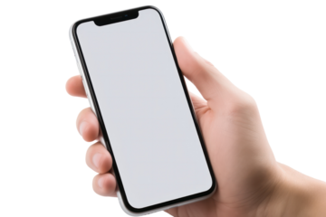 Close-up of a man hand using a mobile smartphone, fingers tapping on the screen isolated on white background