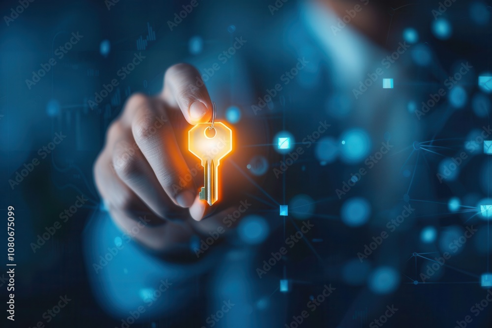 Aufkleber close-up of a hand holding a glowing key symbolizing cybersecurity, digital access, and data protect