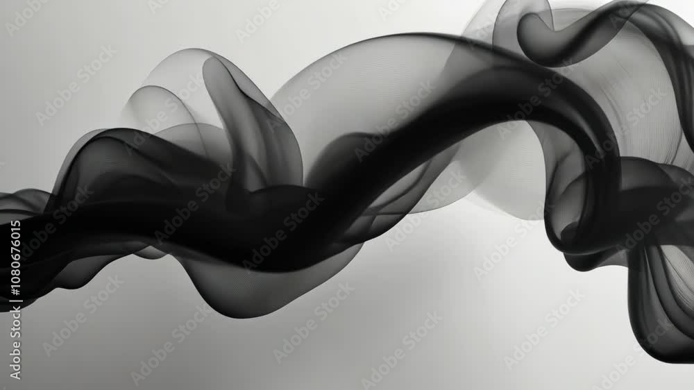 Poster flowing black and white abstract wave design on a smooth gradient background, perfect for modern gra