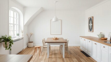 Fototapeta premium Bright and Airy Dining Room with Modern Minimalist Design Perfect for Cozy Meals and Entertaining