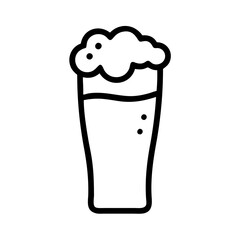 A cold glass of beer filled to the brim with frothy bubbles resting on a flat surface in a minimalist style with a simple outline and clean design