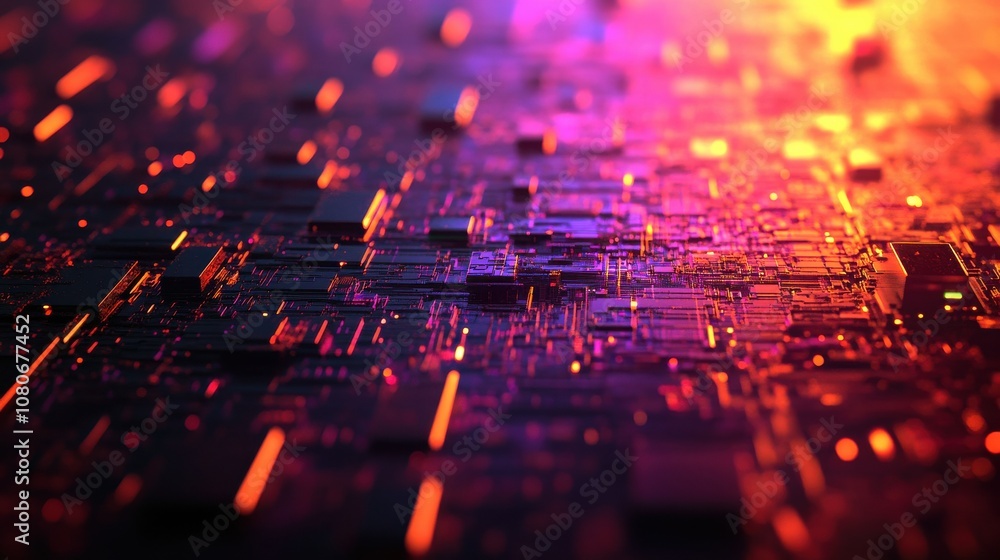 Aufkleber a vibrant, abstract representation of a circuit board with glowing elements, illustrating technology