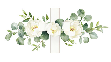 Obraz premium Cross with flowers. Isolated on white background