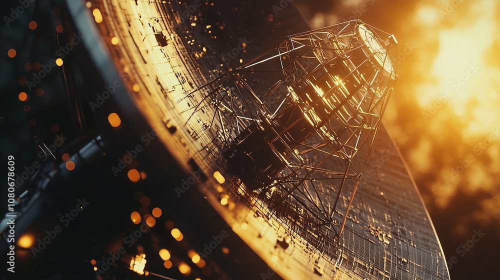 Poster a satellite orbiting earth, capturing data with a backdrop of space and stars.