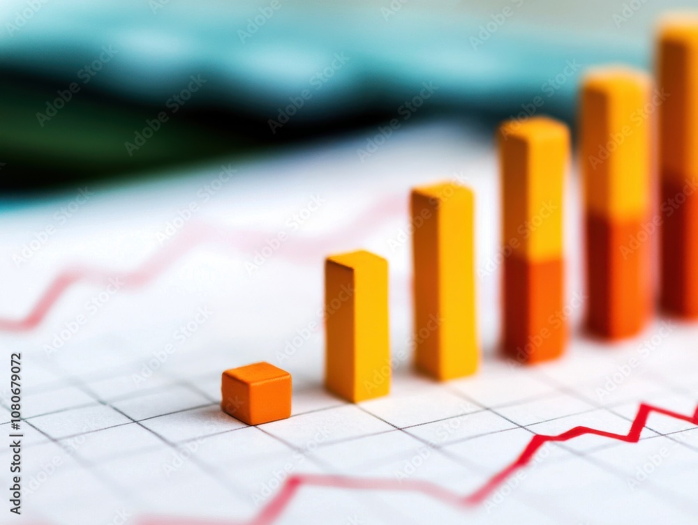 Poster a close-up of colorful bar graphs showcasing data trends on a grid-like chart, representing growth a