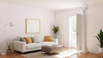 Fototapeta premium Elegant Living Room Design with Modern Furniture and Natural Lighting, Perfect for Relaxation and Entertaining
