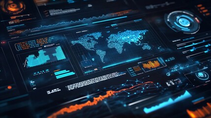 Obraz premium Futuristic Digital Dashboard with Real Time Interactive Data Visualization and Responsive Layout