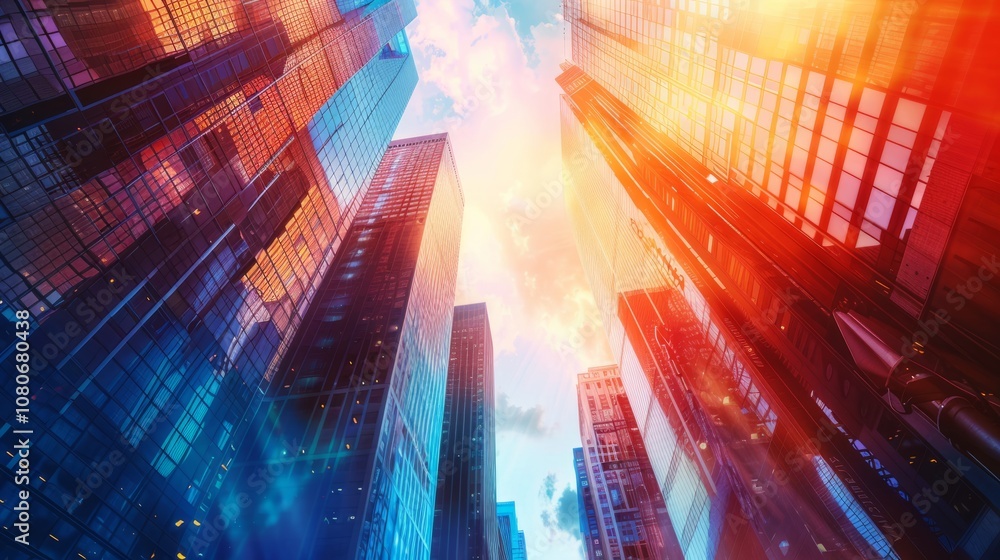 Poster surreal cityscape texture background with towering skyscrapers and surreal architectural elements, a