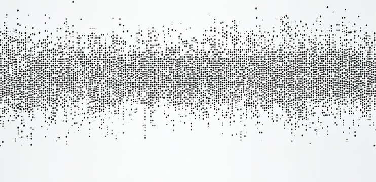Linear pattern of small points. Halftone abstract background of dots. Binary code, representing digital information. White background. Computer matrix data falling numbers.