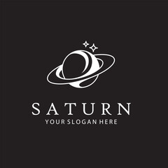 white design of planet saturn with stars isolated on black background © Alexkava
