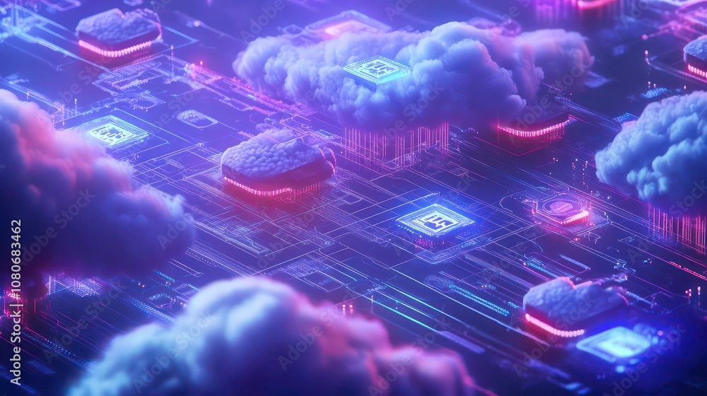 Aufkleber Futuristic network of cloud computing and blockchain technology - A vibrant 3d polygonal illustration depicting the interconnected world of digital currency and modern tech