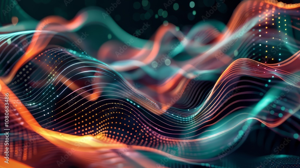 Poster abstract digital grid background with dynamic movement and fluid shapes