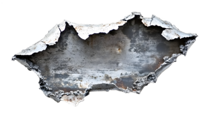 ragged hole torn in ripped steel metal transparent background 