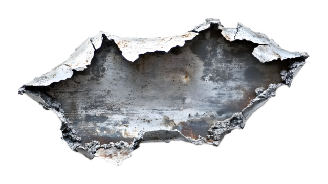 ragged hole torn in ripped steel metal transparent background