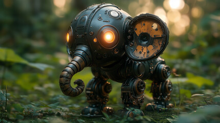 Mechanical Elephant with Industrial Design and Glowing Orange Lights