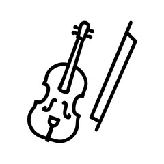 Fototapeta premium Violin and bow icon representing musical instruments with strings in a modern design