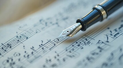 A Fountain Pen Resting on Sheet Music