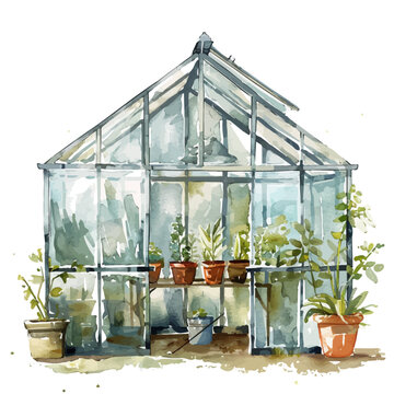 watercolor greenhouse plants pots garden clip art preview