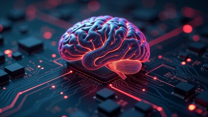 Futuristic brain on circuit board symbolizing ai and technology innovation
